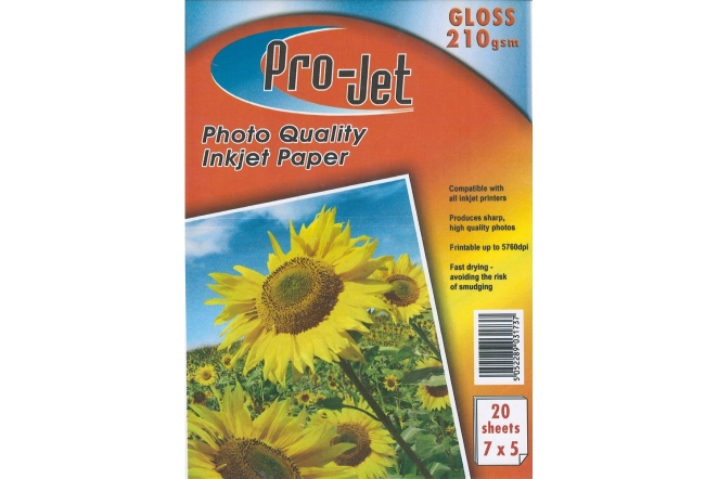 ProJet 7x5 210gsm Gloss Paper 20 Sheets photo paper inkjet print