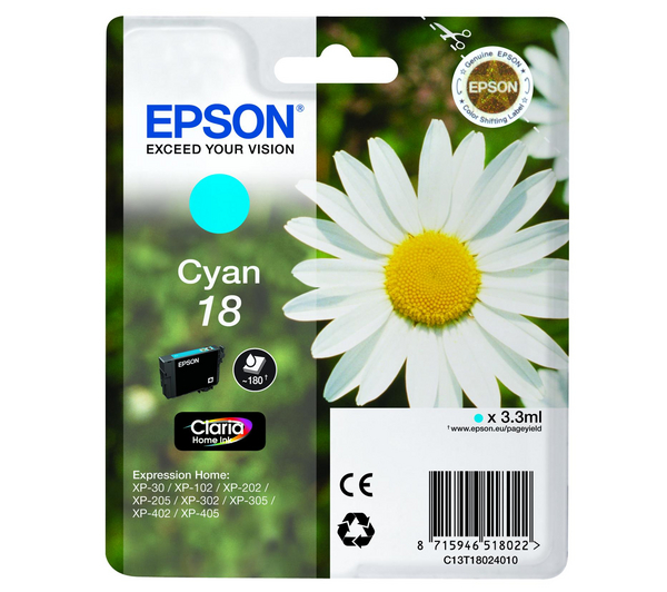 Original T1802 Original Epson C13T18024010 T1802 (18) Cyan Ink C