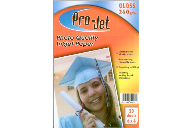 ProJet photo paper 260gsm Gloss 6x4 Paper 20 Sheets photo paper